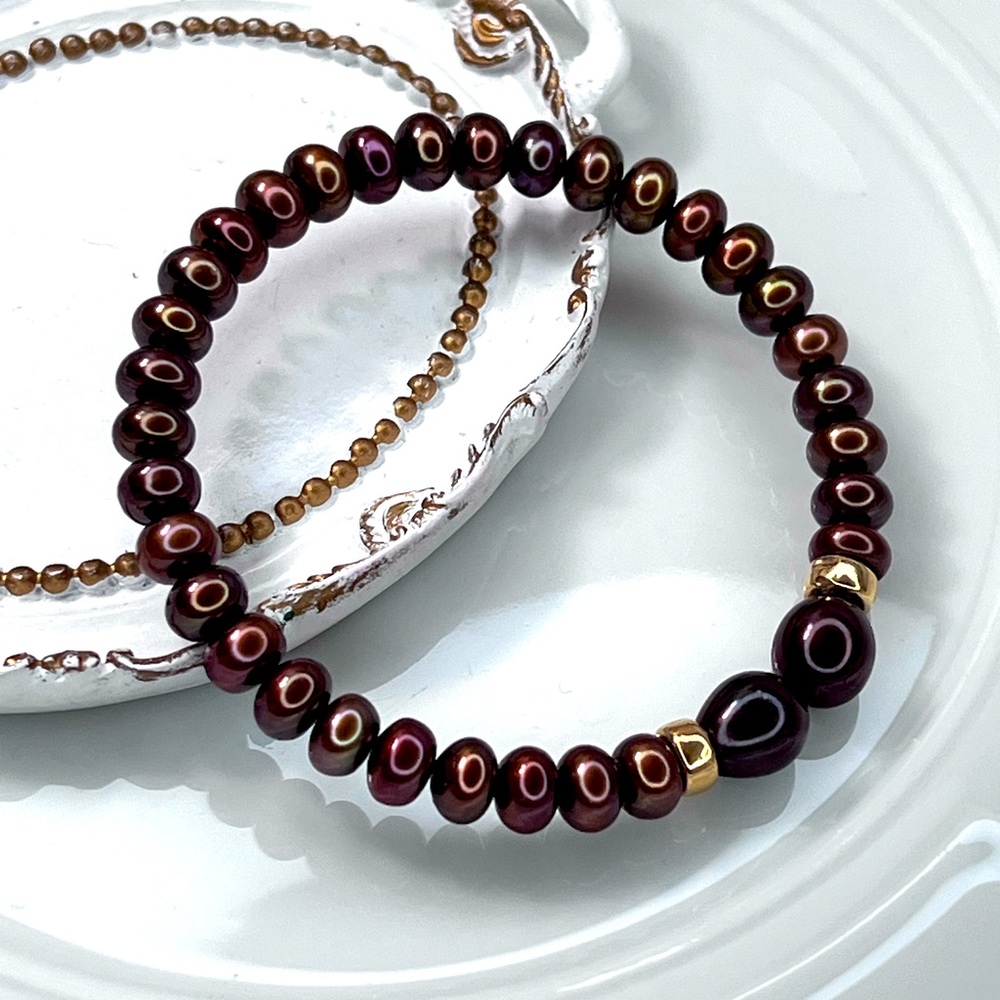 Handmade Freshwater Pearl Copper Brown High Luster Bracelet - Picture 3 of 3